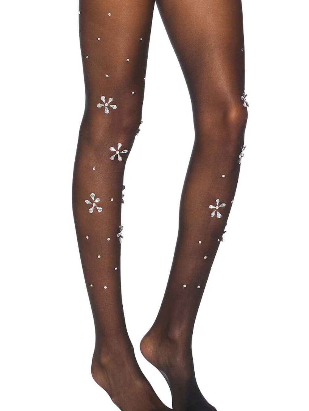 superdown Claudia Tights in Black crystal embellished rhinestone flower